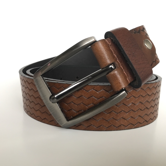 Brown leather belt, embossed, Men's Belt - Picture 2 of 5